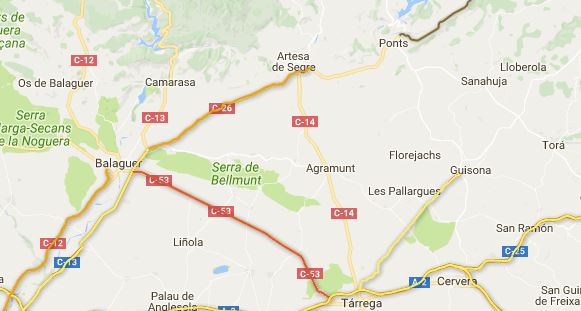 La C-14 a Ponts entre les 10 carreteres més perilloses de Catalunya