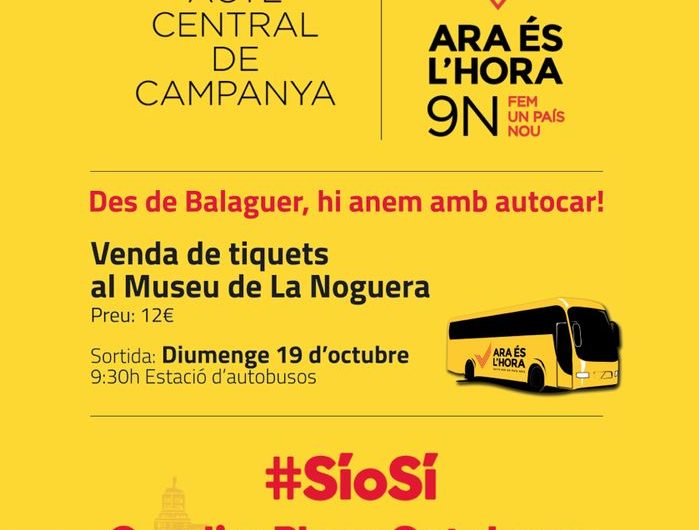 Balaguer organitza un autocar per anar a Barcelona a l’acte central de campanya d’Ara és l’Hora
