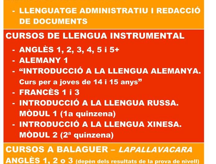 L’EOI de Lleida ofereix aquest estiu cursos d’anglès a Balaguer