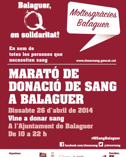 Balaguer acollirà el 26 d’abril una nova edició de la Marató de Donació de Sang