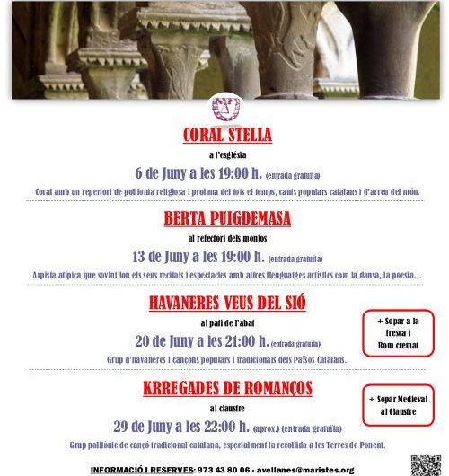 El Monestir de les Avellanes acollirà del 6 al 29 de juny el tercer Cicle de Concerts Música i Patrimoni