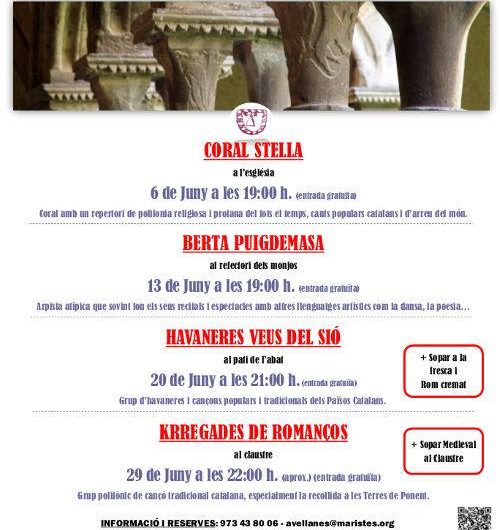 El Monestir de les Avellanes acollirà del 6 al 29 de juny el tercer Cicle de Concerts Música i Patrimoni