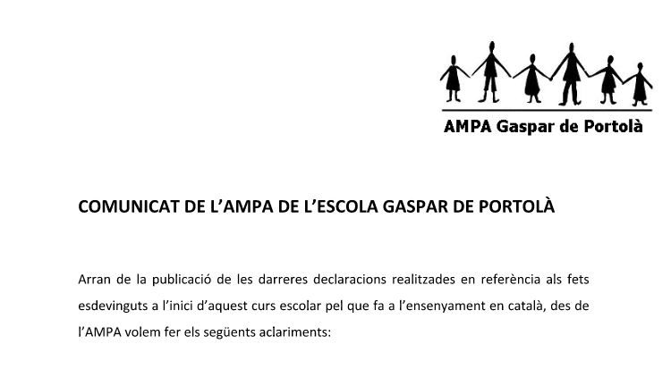 L’AMPA de Gaspar de Portolà respon a les acusacions de la família demandant