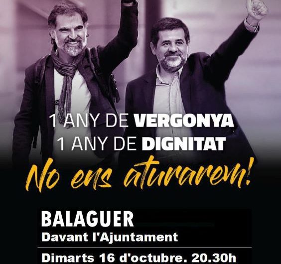 Concentració a Balaguer en motiu del primer aniversari de l’empresonament dels Jordis