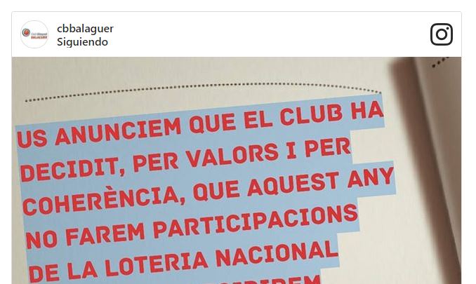 El CB Balaguer renuncia a fer participacions de la Loteria de Nadal