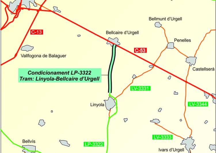 Territori i Sostenibilitat adjudica les obres de condicionament de l’LP-3322 entre Linyola i Bellcaire d’Urgell
