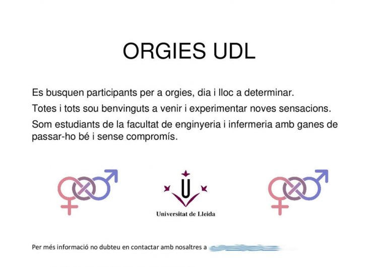 Polèmica a la UdL per un cartell que convida a una orgia