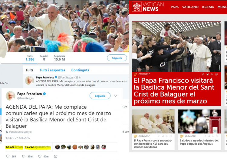 El Papa Francesc visitarà la basílica menor del Sant Crist de Balaguer