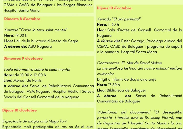 Activitats per la Setmana de la Salut Mental de la Noguera