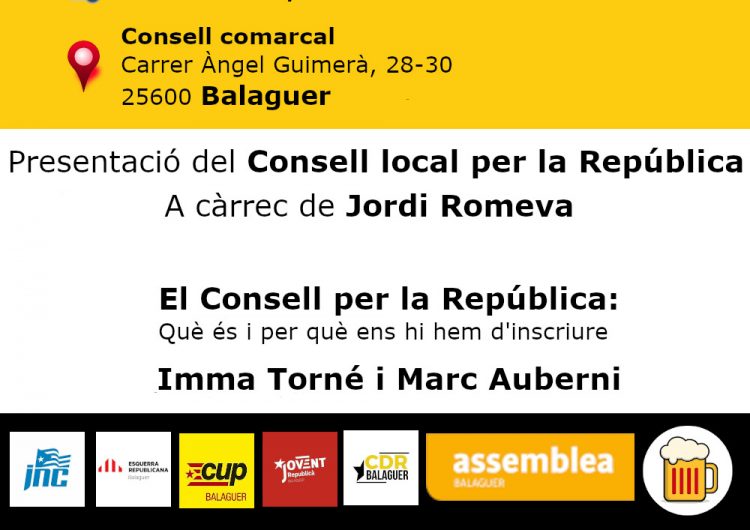 Presentació del ‘Consell Local per la República’ aquest divendres al Consell Comarcal