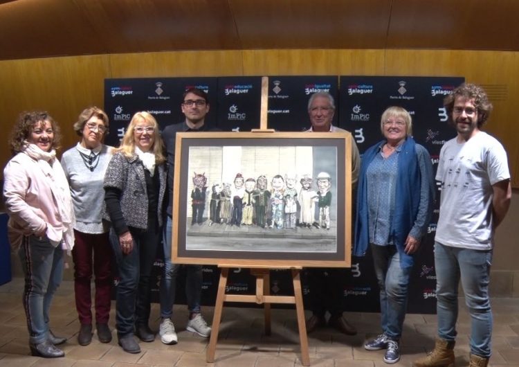 Els primers capgrossos de Balaguer, il·lustrats per l’artista Josep Ma Llobet, cartell de la Festa Major