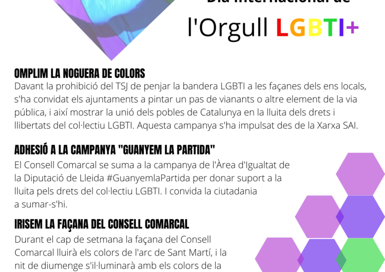 El Consell Comarcal de la Noguera se suma a la reivindicació del Dia Internacional de l’Orgull LGTBI+