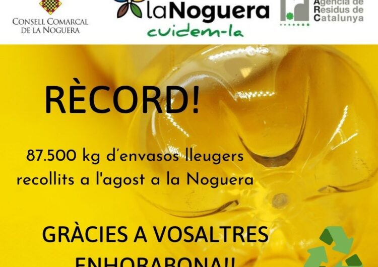 Rècord de quilos recollits d’envasos lleugers a la Noguera durant aquest mes d’agost