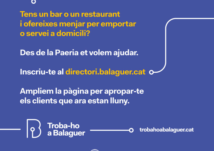 La Paeria de Balaguer publicitarà els bars i restaurants de la ciutat que ofereixen menjars per emportar o servei a domicili