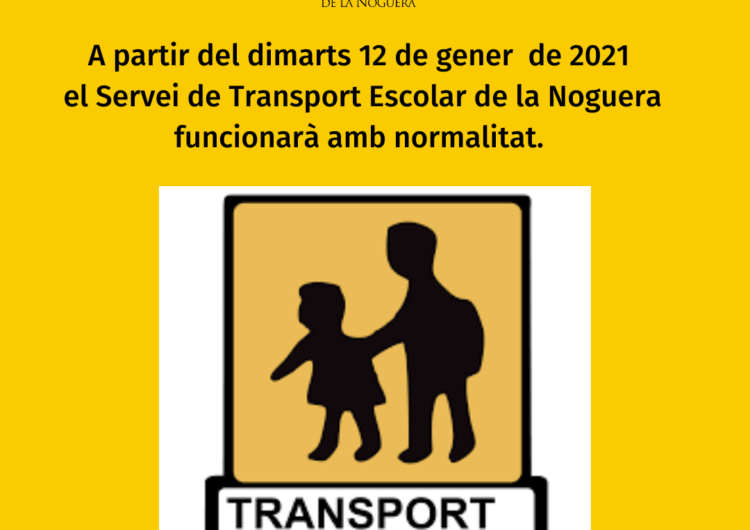 El servei de transport escolar de la Noguera tornarà a la normalitat a partir de dimarts 12 de gener