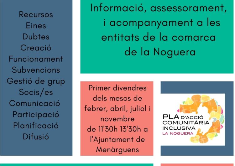 Els Serveis Socials del Consell Comarcal es desplaçaran presencialment als municipis de la Noguera per revifar l’associacionisme