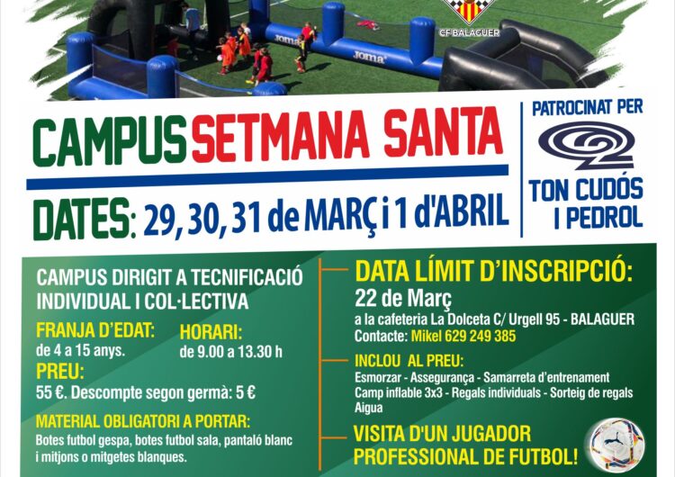 El CF Balaguer organitza el campus de Setmana Santa