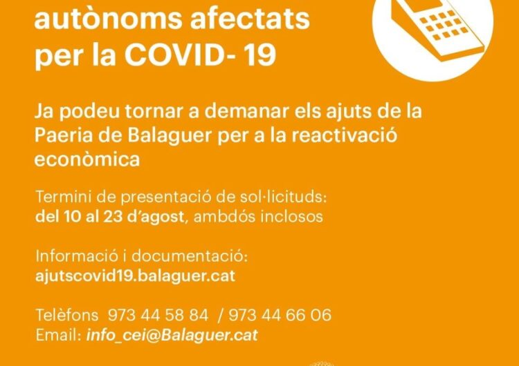 La Paeria de Balaguer obre la tercera convocatòria d’ajuts a empreses i autònoms afectats per la covid-19