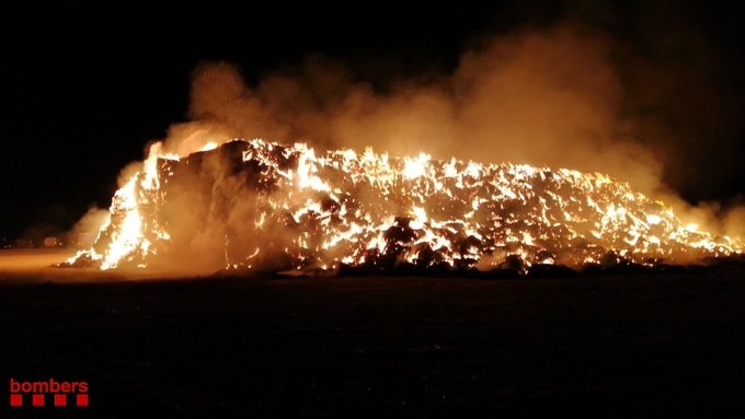 El Bombers de la Generalitat treballen en l’extinció d’un incendi als afores de Balaguer