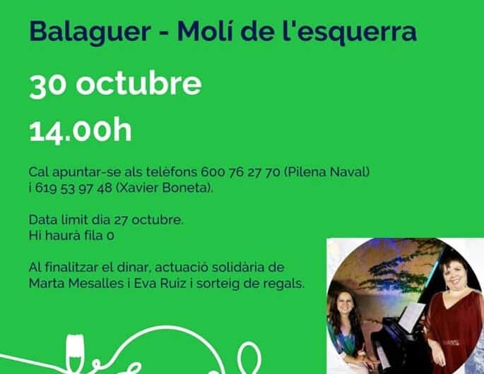 Dinar solidari contra el càncer el diumenge 30 d’octubre